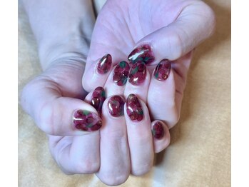 ブランシュ 藤沢(Blanche)/オーダーメイドネイル 赤 花柄