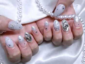 水色/ラメ/リボン/埋めつくし