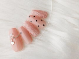 ハートホログラム×ピンクネイル