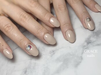 グレース ネイルズ(GRACE nails)/ワンカラー×ビジュー