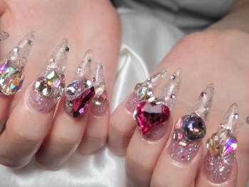 エムユーファイブネイル(MU5-nail)/クリア×大ぶりパーツスカルプ