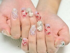 さくらんぼ、チェックネイル