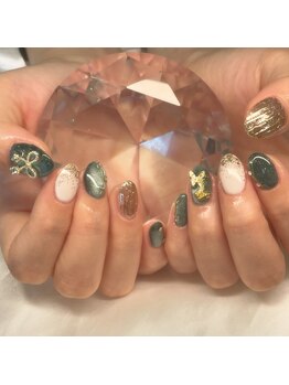 グリーン×成人式ネイル