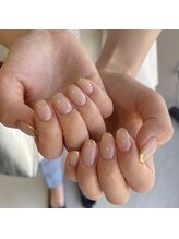 ミントリーフ バイ リート(Mint leaf by Reat)/乳白色ラメ×ミラーフレンチ