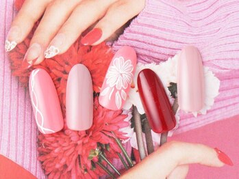 ネイルサロン パリスピンク(paris pink)/シンプルフラワーアート☆