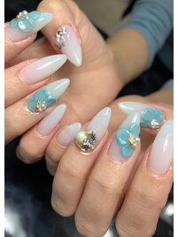 ホワイトグラデ&3Dフラワー