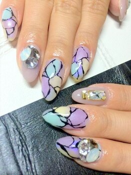 ノワール ネイルアンドスクール(Noire)/ビジュー×技ありアートネイル