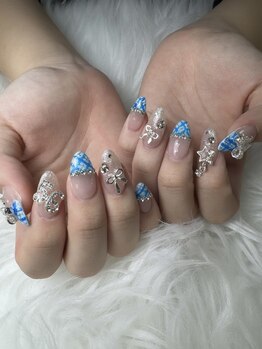 フラワーズネイル(flowers nail)/ガーリーチェックネイル