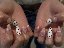 ネイルアヴァンス 京橋店(Nail AVANCE.)/ドット×ピンクお花ネイル