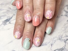 ハイビスカス×水泡柄ネイル！