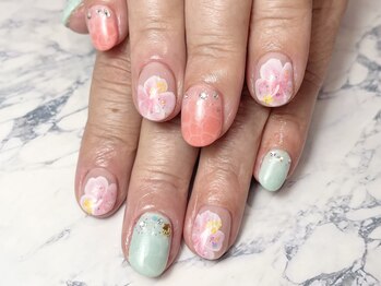 ハイビスカス×水泡柄ネイル！