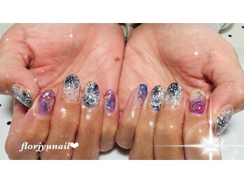フロージュ ネイル(florjyu nail)/ラメニュアンスフラワーnail