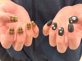 チェック/深みカーキ/パール