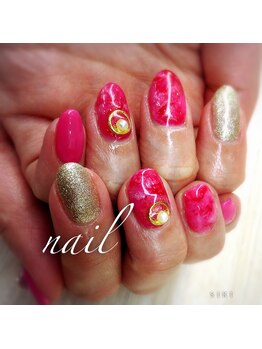 シキ(SIKI)/濃いめピンクでタイダイネイル