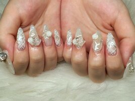 バラ/チェック/ワンホンネイル