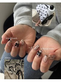 ドット/リボン/スキニーフレンチ