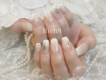 ネイルアンドまつげエクステ リッチエイト 原宿店(Rich8)/ベージュ×白☆ネイビーブーマー