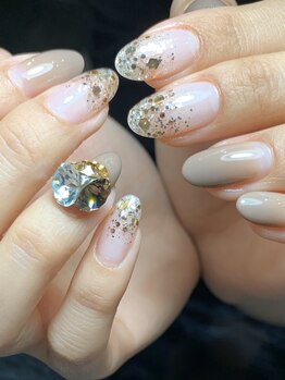 レディグリッター(Lady glitter)/グレージュx ゴールドラメグラデ