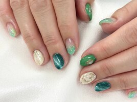 【森】フラワー ミラーネイル