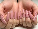 ピンクネイル/リボンネイル