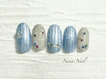 ナナネイル(Nana.Nail)/ラインシェル×小花柄ネイル 