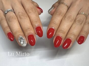 赤ワンカラー／埋め尽くしネイル