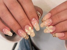 リボン×アニマル柄ネイル