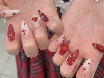 モカ 心斎橋(moca by Lee)/【Aina】赤×ホワイトネイル