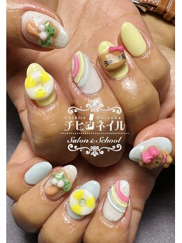 チヒロネイル/日焼けキティーネイル
