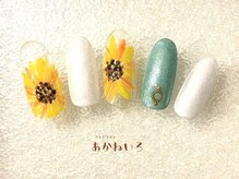 ネイルサロン あかねいろ/夏　ひまわり　クリアネイル