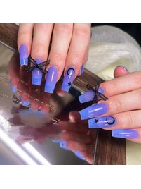 紫グラデーション×夜空柄ネイル