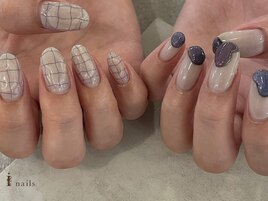 らくがきチェックちぐはぐネイル