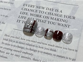 チェックリボンフットネイル