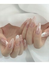 ベイビーユーミネイル(BabyYouMiNail)/リボン×ドット×ミラーフレンチ