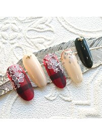 チェックネイルとお花ネイル