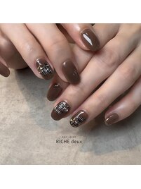 ブラウン×ツイードネイル