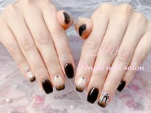 エンジェルネイルサロン(Angel nail salon)/黒グラデーションXリボン