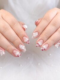 薔薇×リボン×レースネイル