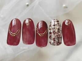 ボルドー×ツイードネイル