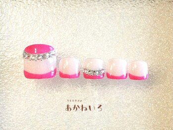 ネイルサロン あかねいろ/春夏フット蛍光フレンチ ピンク
