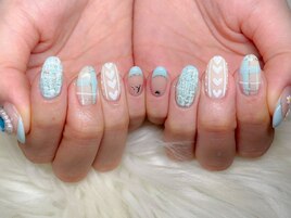 水色/ツイード/ニット/ハート/冬