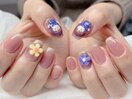 ぷっくりフラワーの推し活ネイル
