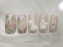 ネイルメゾン 渋谷店(NAIL MAISON)/花柄バラリボンガーリー¥9000