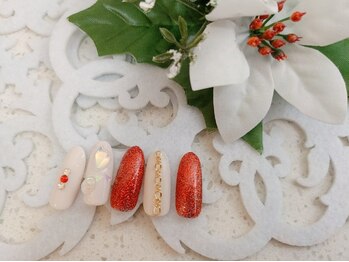 ネイルサロン&スクール ジーナ(GINA)/赤×白の冬ネイル