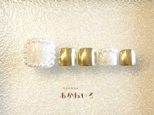 ネイルサロン あかねいろ/春夏フット　囲みパール　ミラー