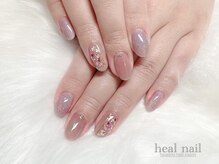 ヒールネイル(heal nail)/magnet×くすみpink×押花～