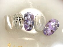 なちゅらる 苫小牧/紫雫お花ネイル/ミラーリボン