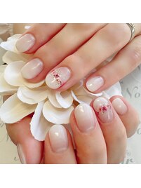 ニュアンスホワイトグラデ+押花