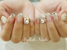 スタイリッシュネイルズ(Stylish Nails)/ガラスフレンチ＆ビジュー
