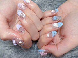 ピンクとブルーフレンチとリボン